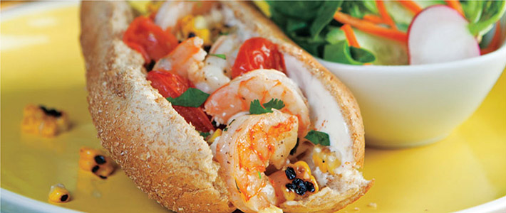 Grilled Shrimp, Corn & Tomato Rolls with Lime-Mayo