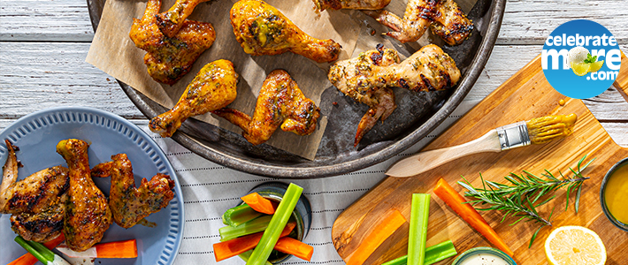 Grilled Honey-Mustard Drumsticks & Wings