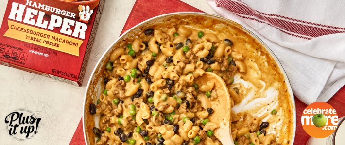 Cheeseburger Macaroni with Beans and Peas