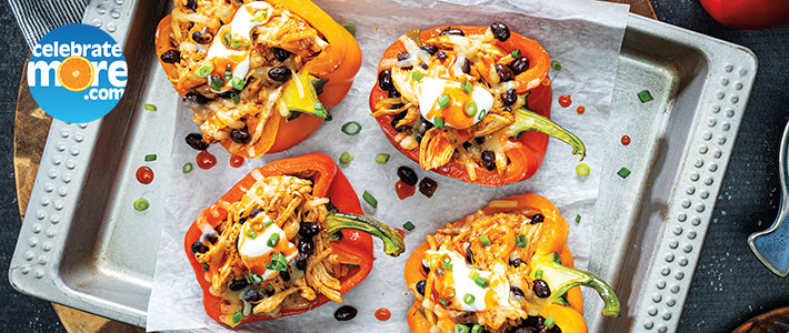 Cheesy BBQ Chicken & Black Bean-Stuffed Peppers