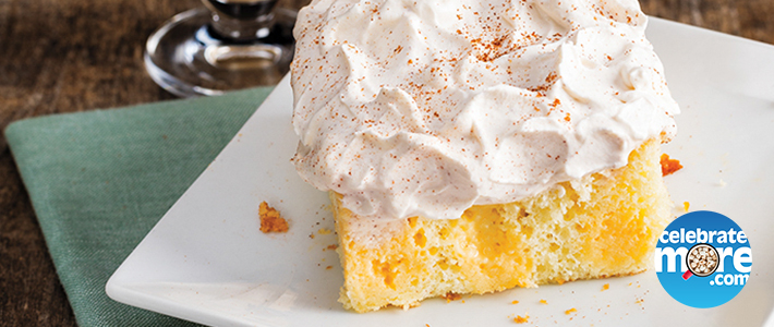 Eggnog Poke Cake with Cinnamon Whipped Cream