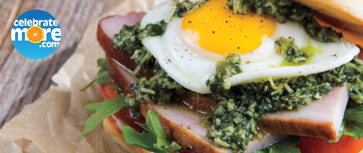 Fried Egg, Ham & Pesto Sandwiches