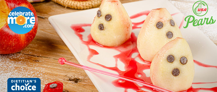 Ghostly Baked Poached Pears