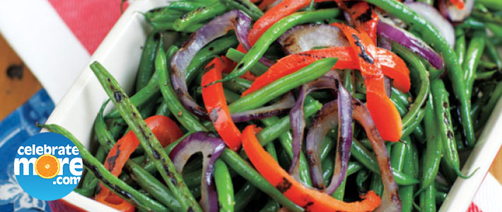 Grilled Green Beans with Peppers and Onions