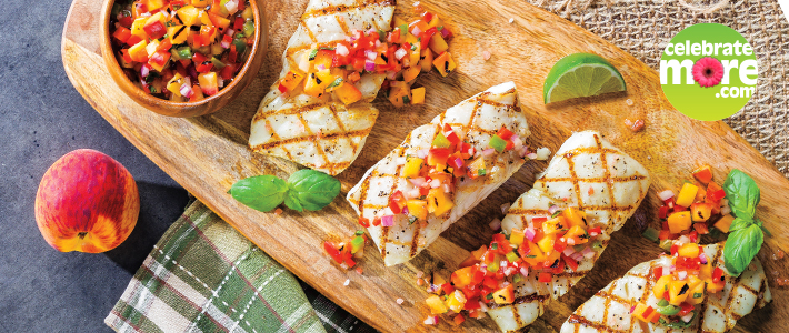 Grilled Halibut with Jalapeño-Peach Relish