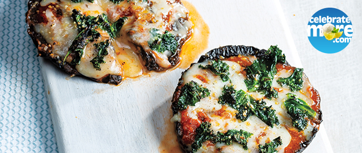 Grilled Garlicky Kale Portobello Pizzas