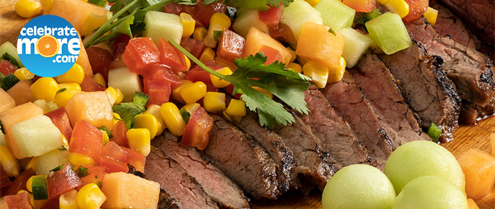 Grilled Flank Steak with Melon and Corn Salsa