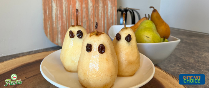 Ghostly Baked Poached Pears