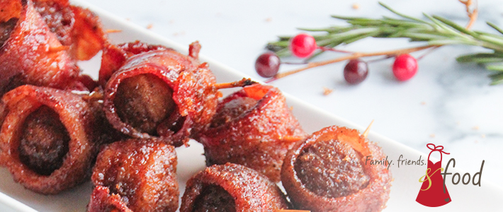 Sweet & Spicy Bacon-Wrapped Meatballs