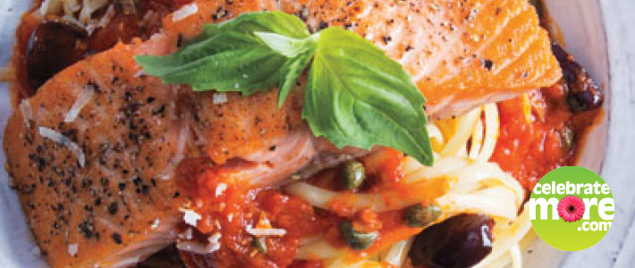 Skillet Salmon over Arrabbiata Pasta