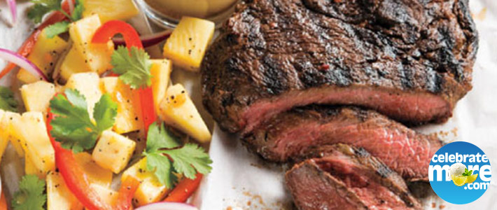 Jerk Sirloin Steak with Pineapple-Pepper Salad